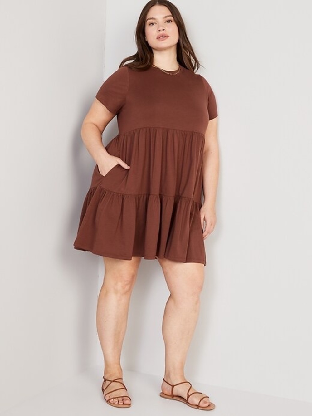 Old Navy Tiered Mini Dress in Rust Brown